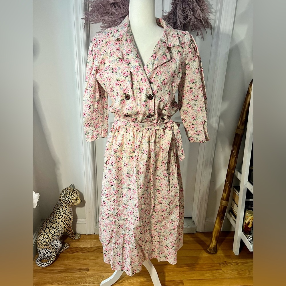 Pink floral midi with rhinestone buttons